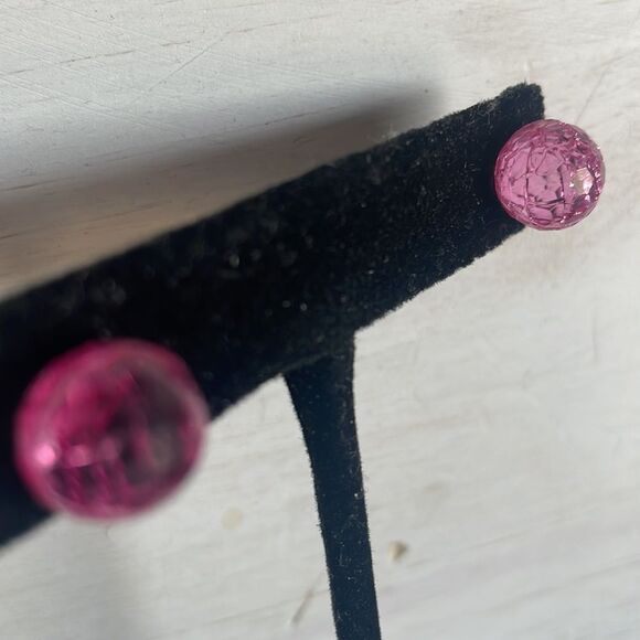 Pink Cracked Ball Stud Earrings - Picture 8 of 14